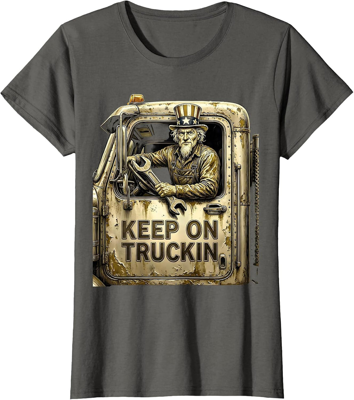 Women's Keep On Truckin Labor Day Truck and Tools Design T-Shirt - Asphalt Grey