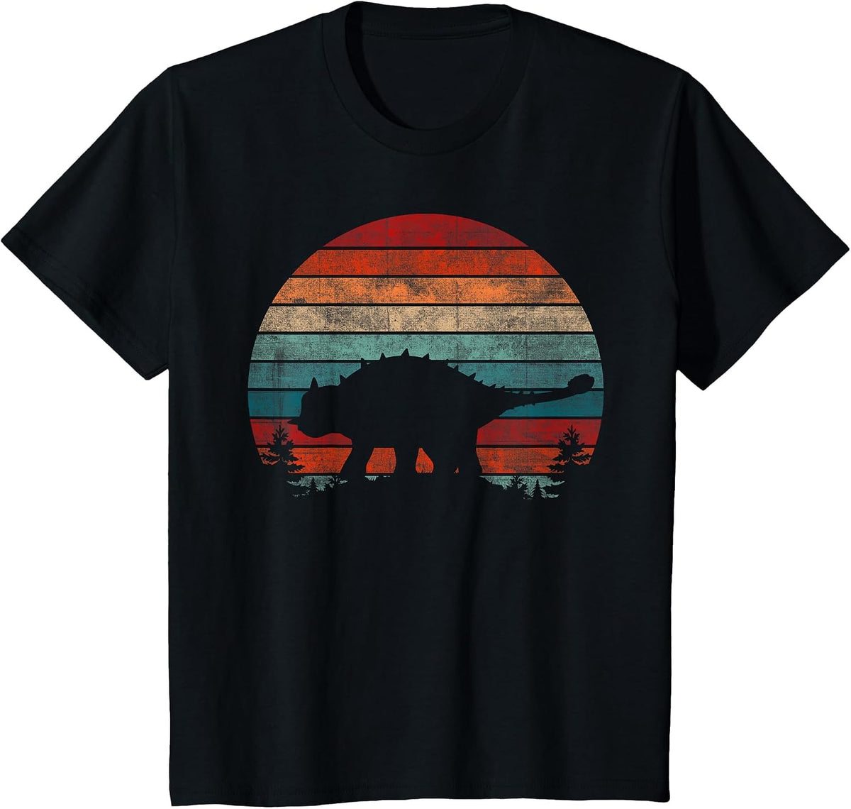 Retro Sunset Jurassic Ankylosaurus Dinosaur T-Shirt - Black