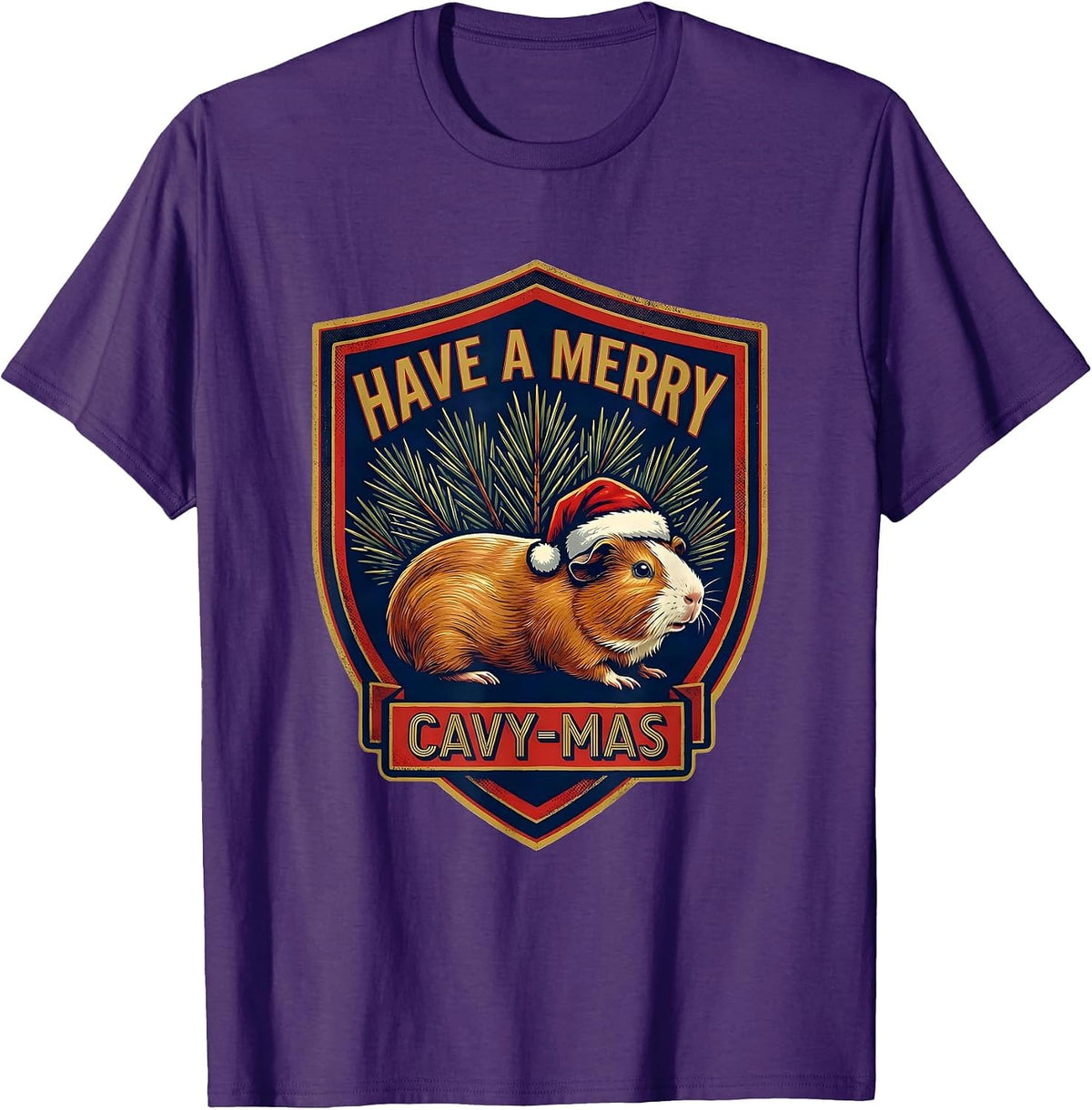 Men's Have A Merry Cavy-mas Funny Guinea Pig Christmas Santa Hat T-Shirt - Purple