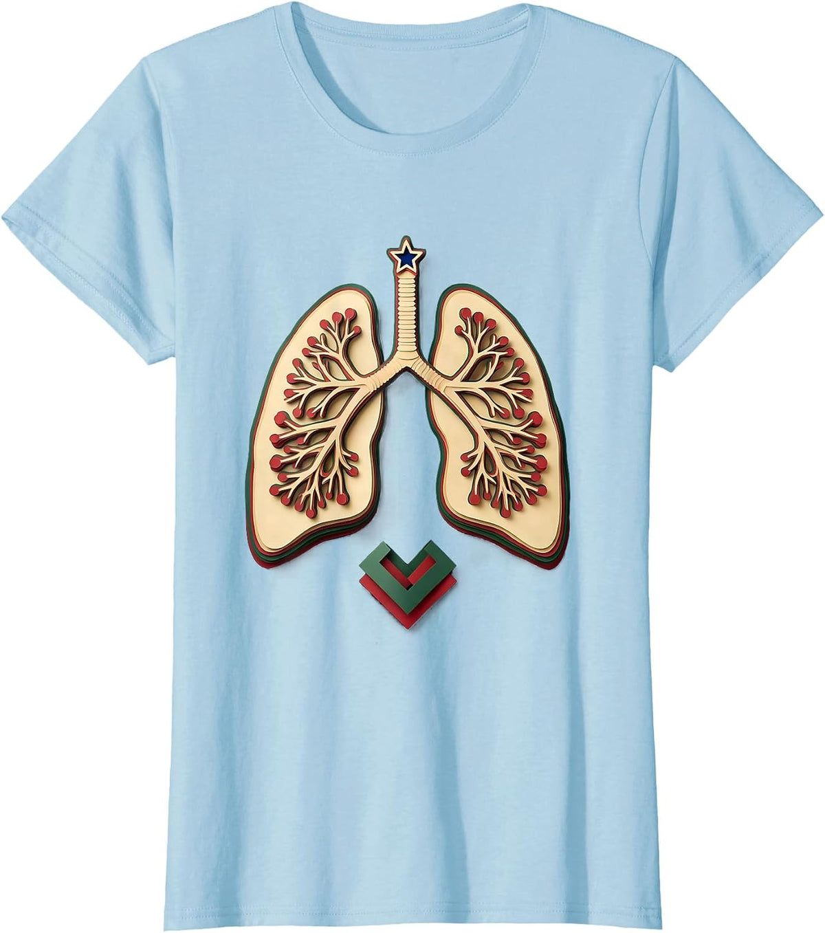 Women's Lung Lobe Paper Cutout Respiratory Therapist Christmas Humor T-Shirt - Baby Blue