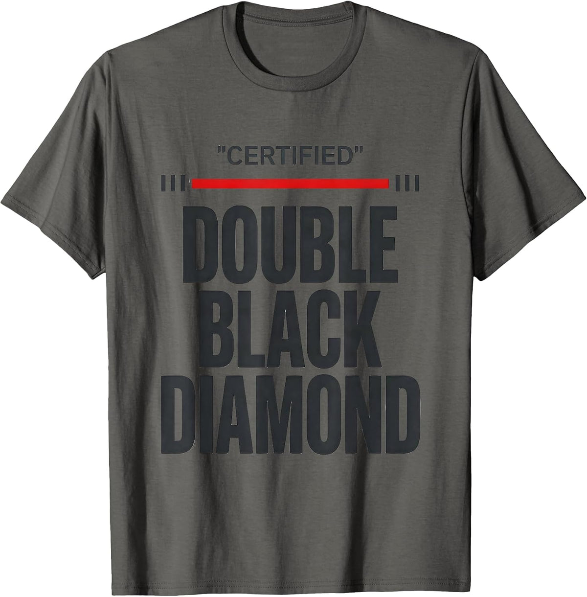 Men's Certified Double Black Diamond Funny Ski Snowboard T-Shirt - Asphalt Grey