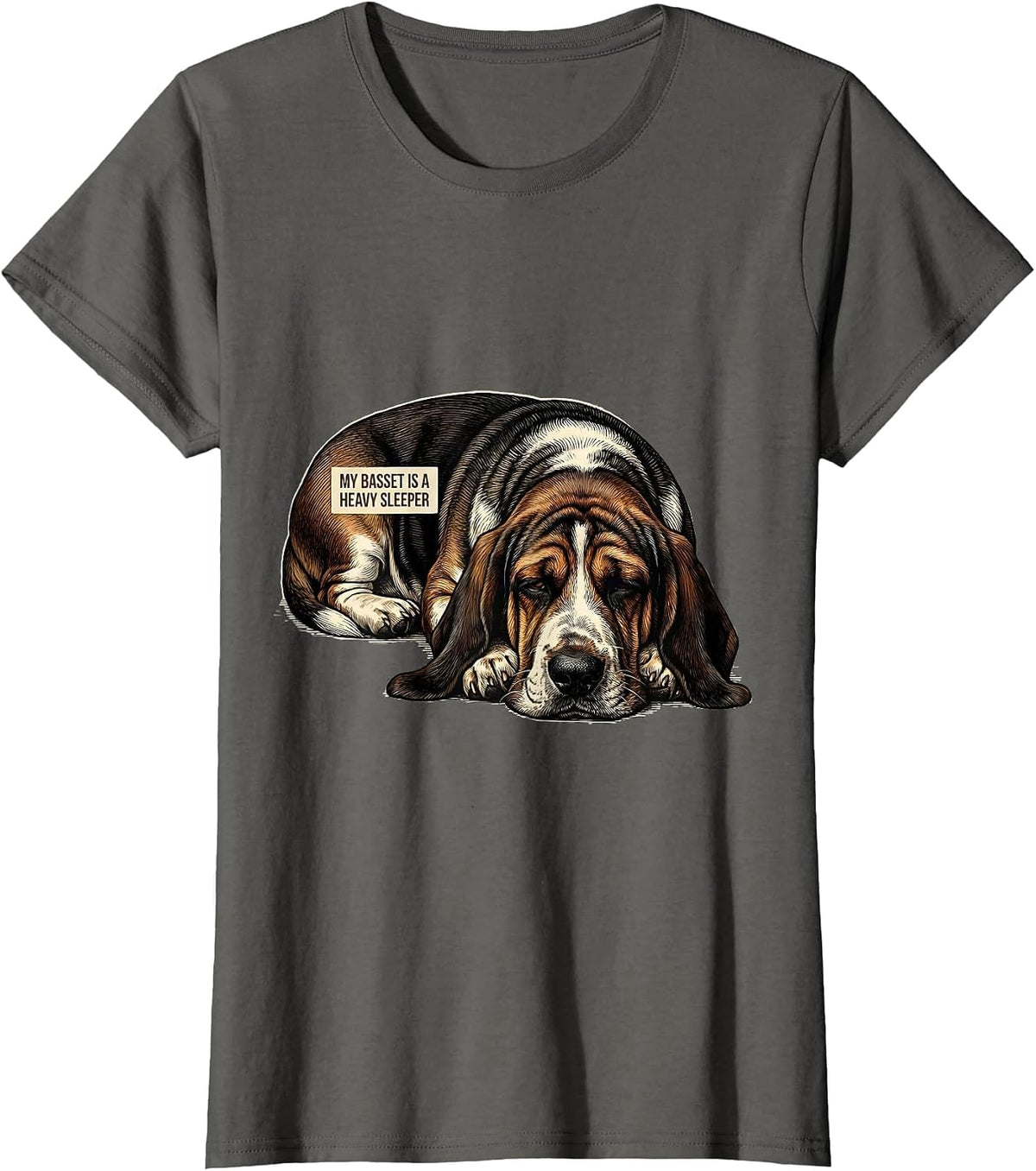 Women's My Basset Is A Heavy Sleeper Funny Basset Hound Dog Owner T-Shirt - Asphalt Grey