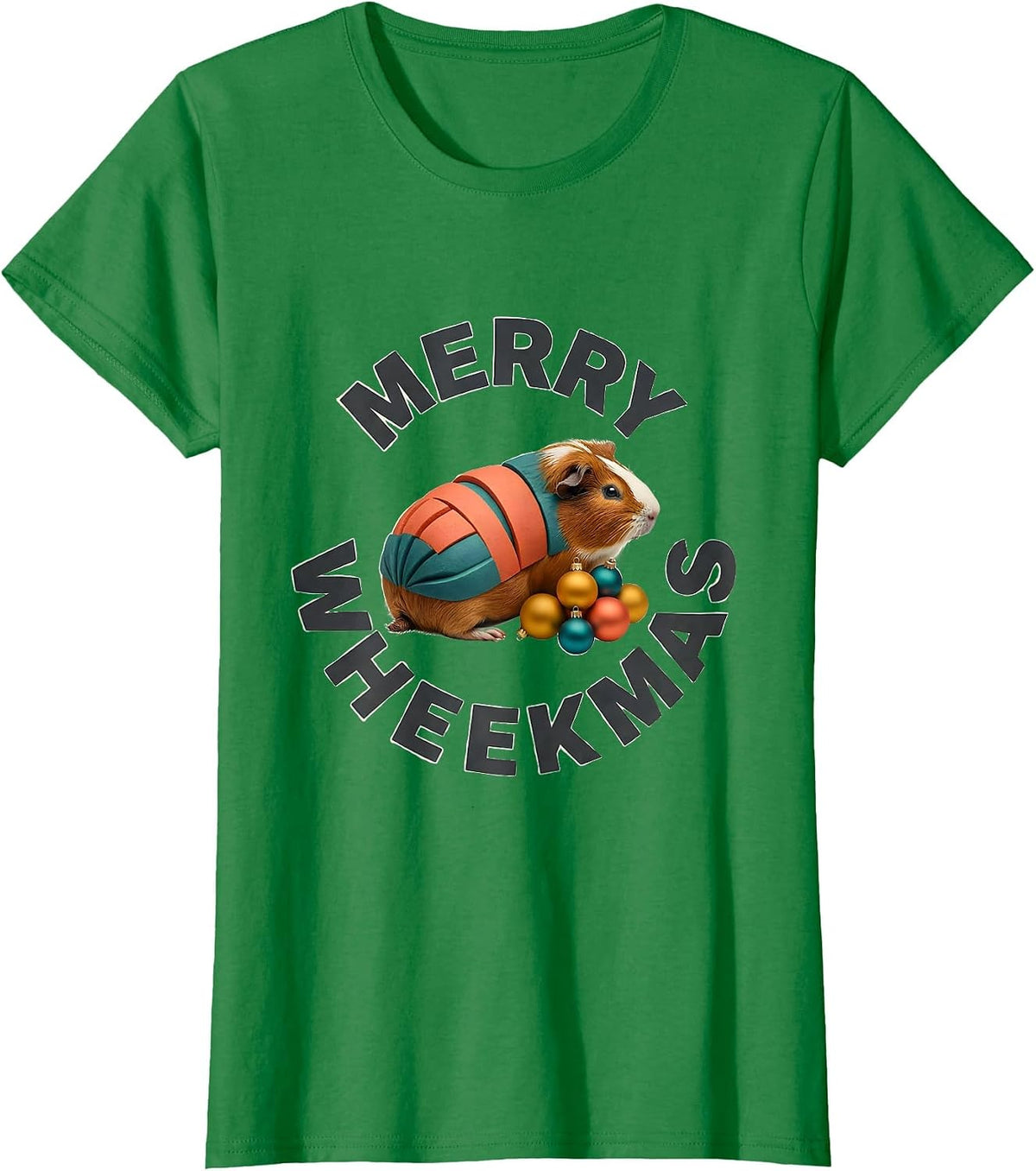 Merry Wheekmas Midcentury Modern Guinea Pig Christmas Humor T-Shirt - Kelly Green
