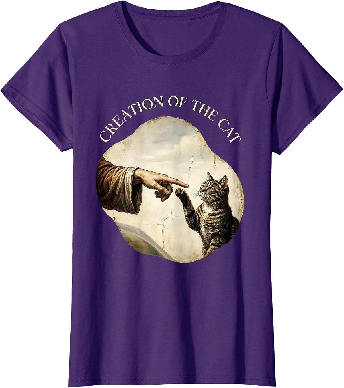 Women's Creation Of The Cat Funny Cat Meme Religious Art Parody T-Shirt - Purple