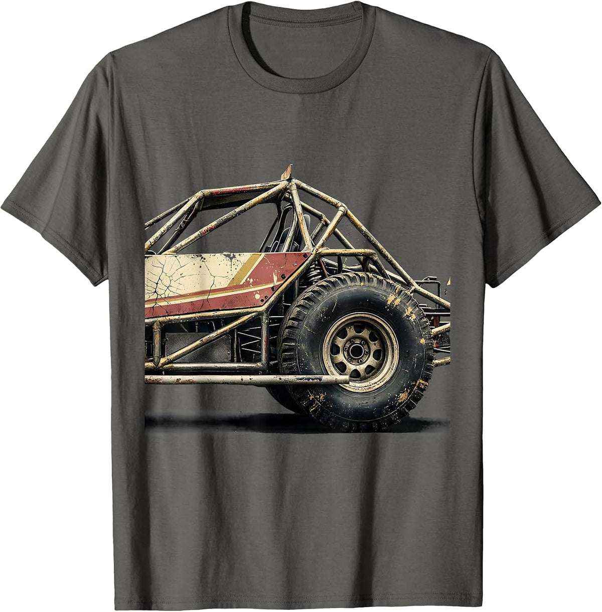 Men's Dirt Track Sprint Car Racing Fan Distressed T-Shirt - Asphalt Grey