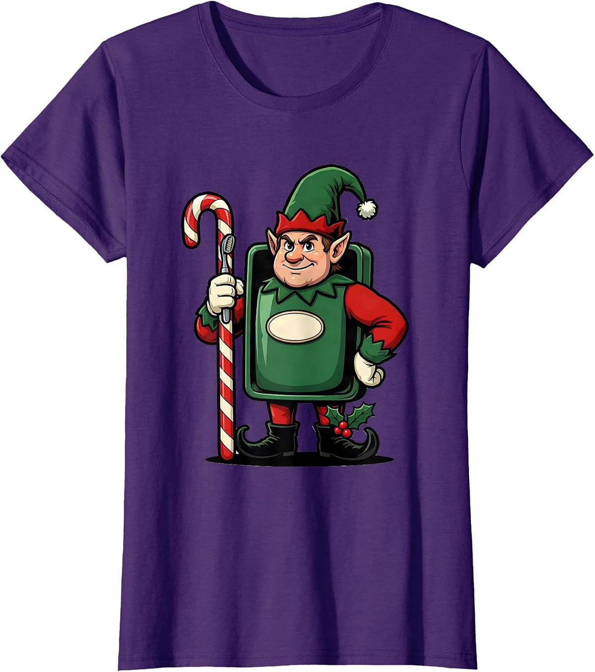 Women's Elf Dental Guard Cartoon Dentist Christmas Humor T-Shirt - Purple