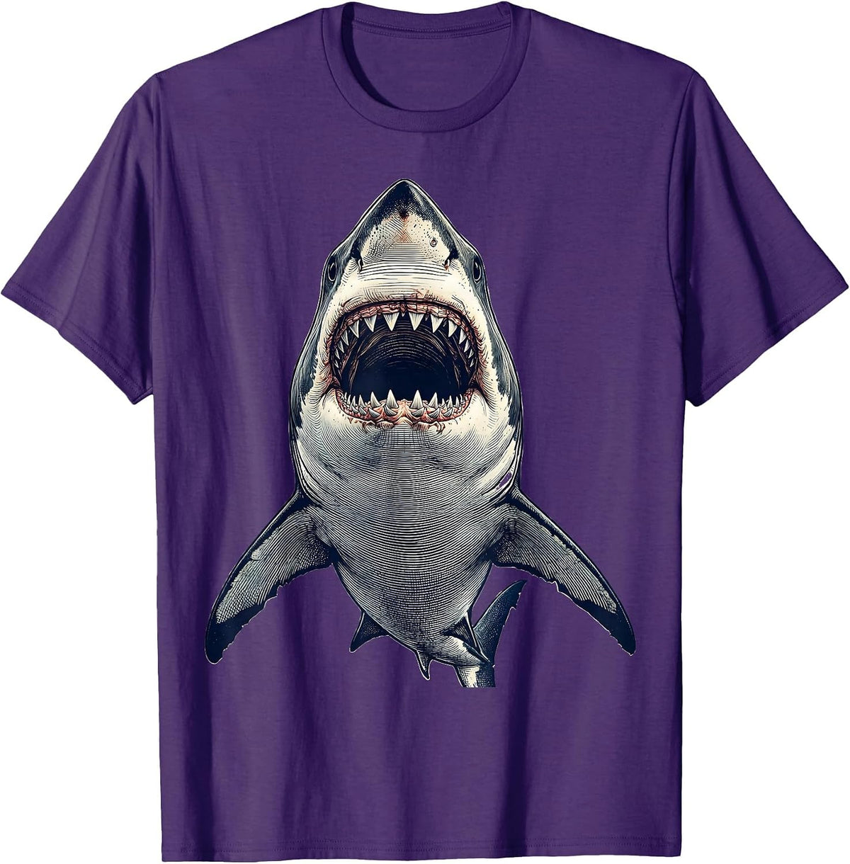 Great White Shark Below Surface Fishing Graphic T-Shirt - Purple