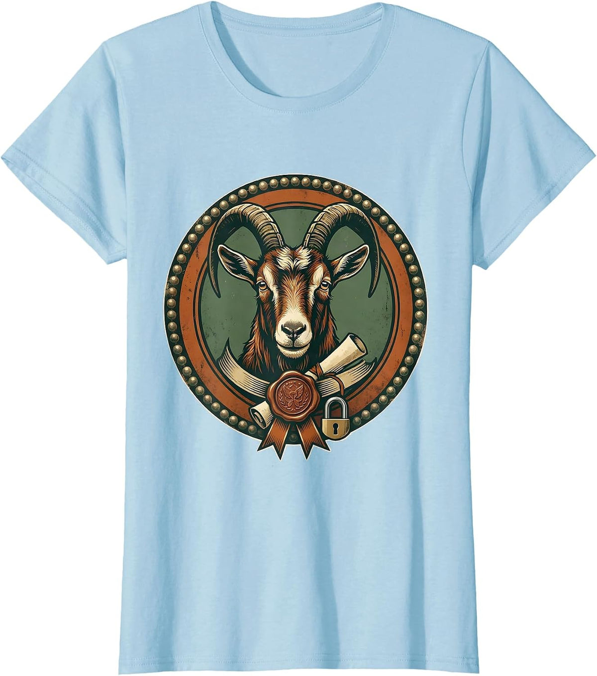 Women's Sealed Goat Badge Vintage Farm Animal Lover T-Shirt - Baby Blue
