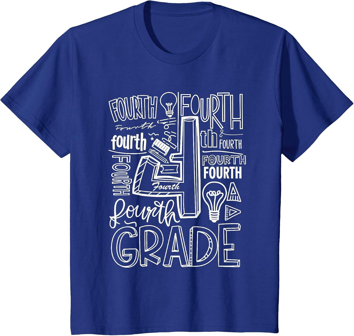 Fourth 4th Grade Typography Back to School T-Shirt - Royal Blue