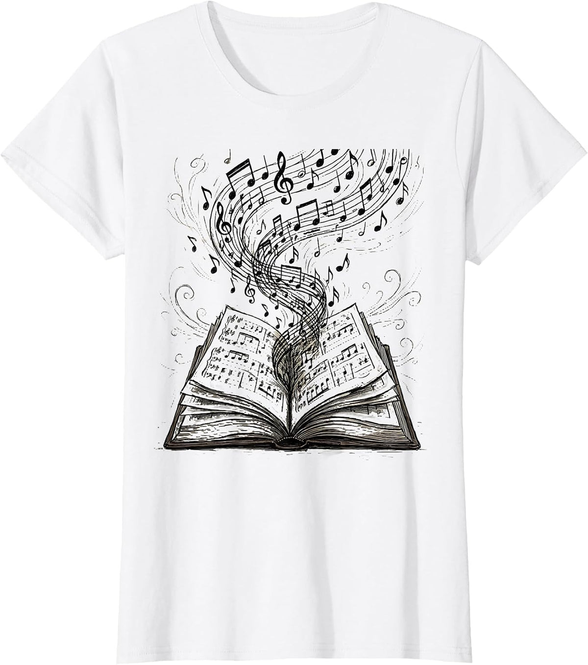 Women's Music Teacher Open Book Flying Notes Illustration T-Shirt - White