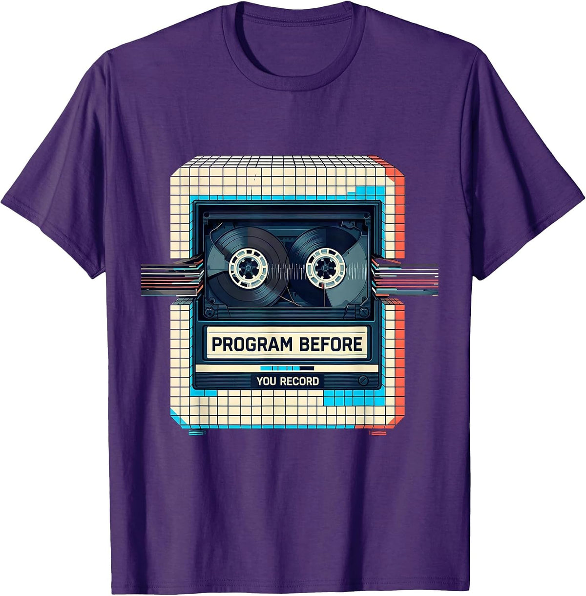 Program Before You Record Pixel Art 80s Retro Nostalgia T-Shirt - Purple
