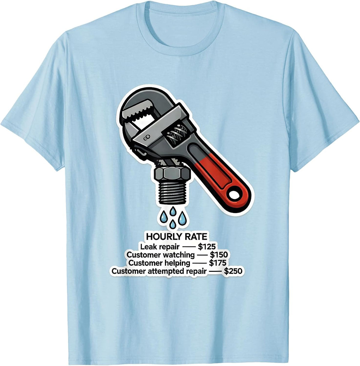 Men's HOURLY RATE Funny Plumber Dad Trade Joke Humor T-Shirt - Baby Blue