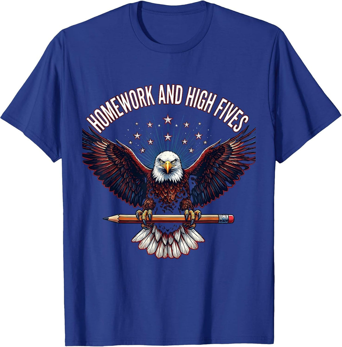 Homework and High Fives Third Grade Teacher T-Shirt - Royal Blue