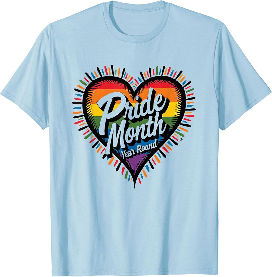 Pride Month Year Round LGBTQ Support Design T-Shirt - Baby Blue