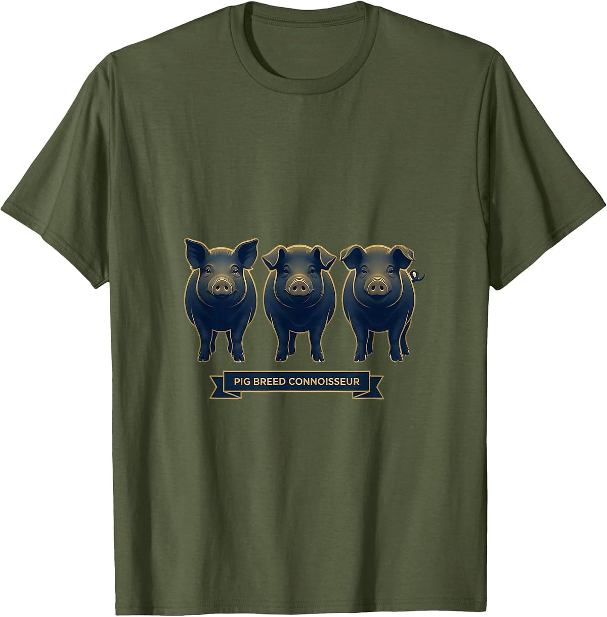 Pig Breed Connoisseur Funny Pet Pig Lover Emblem T-Shirt - Olive Green