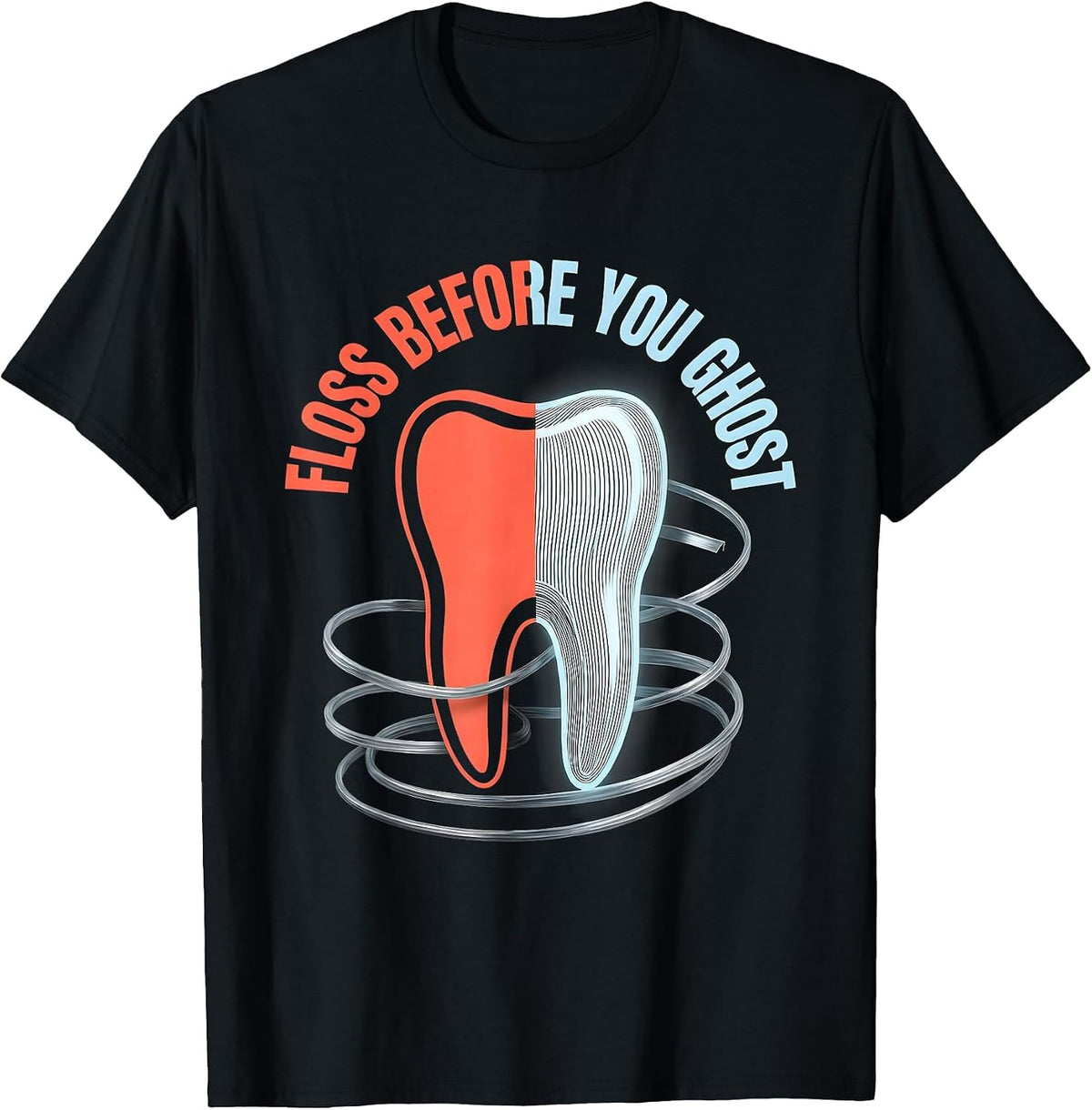Men's Floss Before You Ghost Dental Halloween Design T-Shirt - Black