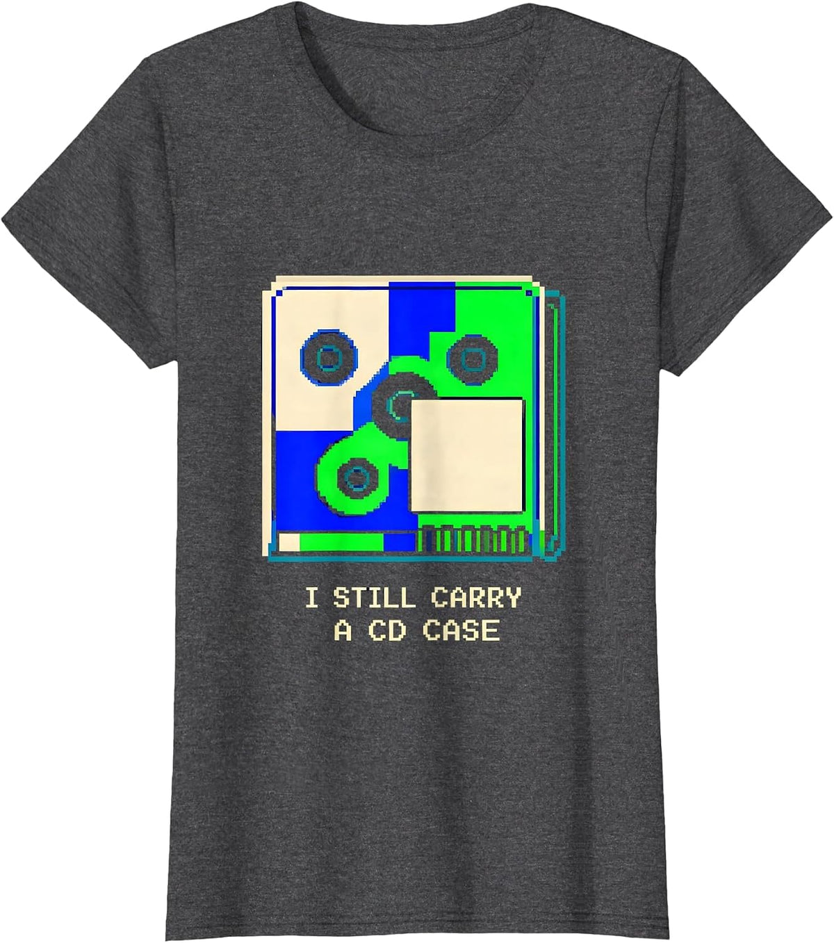 Women's I Still Carry A CD Case Pixel Art Y2K Streetwear Men T-Shirt - Dark Heather Grey