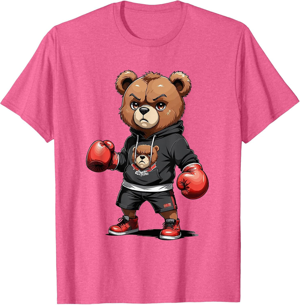 Teddy Bear Gangster Boxer with Hip Hop Street Clothes T-Shirt - Pink Heather