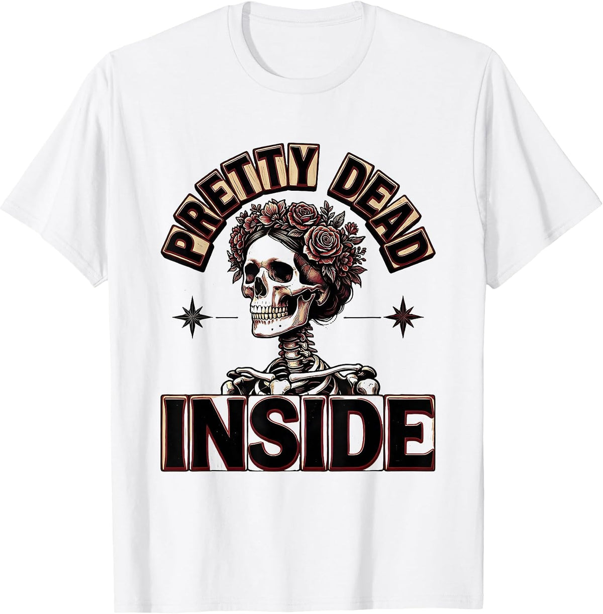 Men's Pretty Dead Inside Skeleton Graphic Design T-Shirt - White