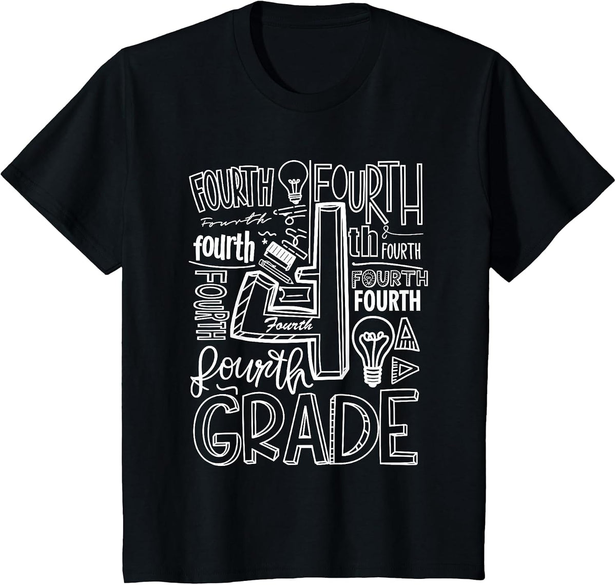 Fourth 4th Grade Typography Back to School T-Shirt - Black