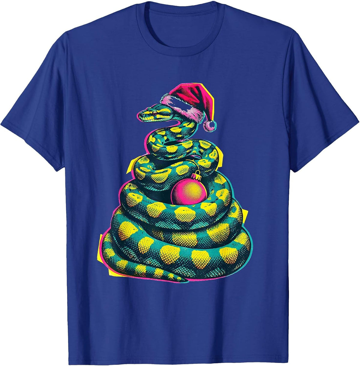 Ball Python Santa Hat Risograph Reptile Lover Christmas T-Shirt - Royal Blue