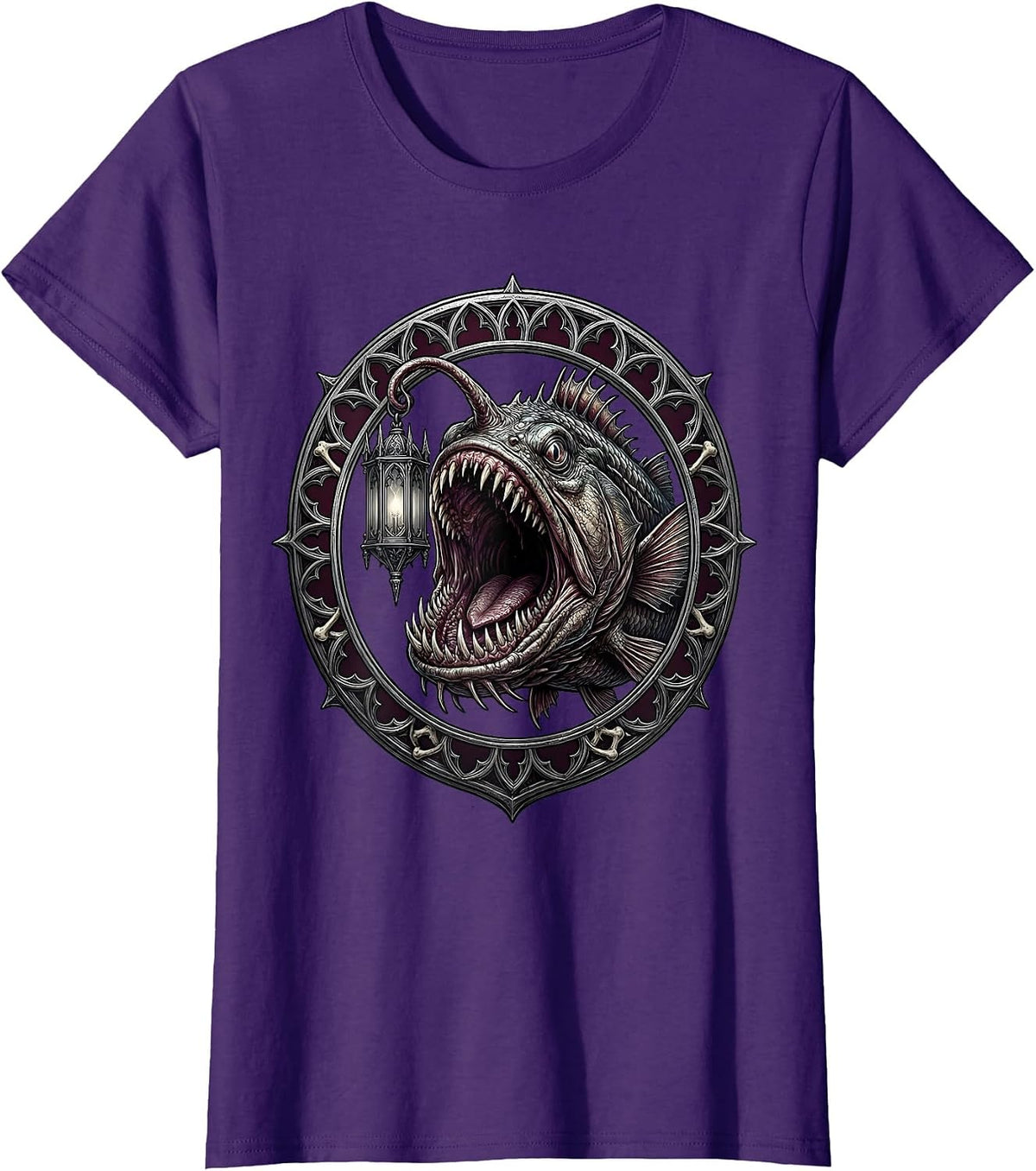 Women's Deep Sea Anglerfish Pirate Darkness Lantern Design T-Shirt - Purple