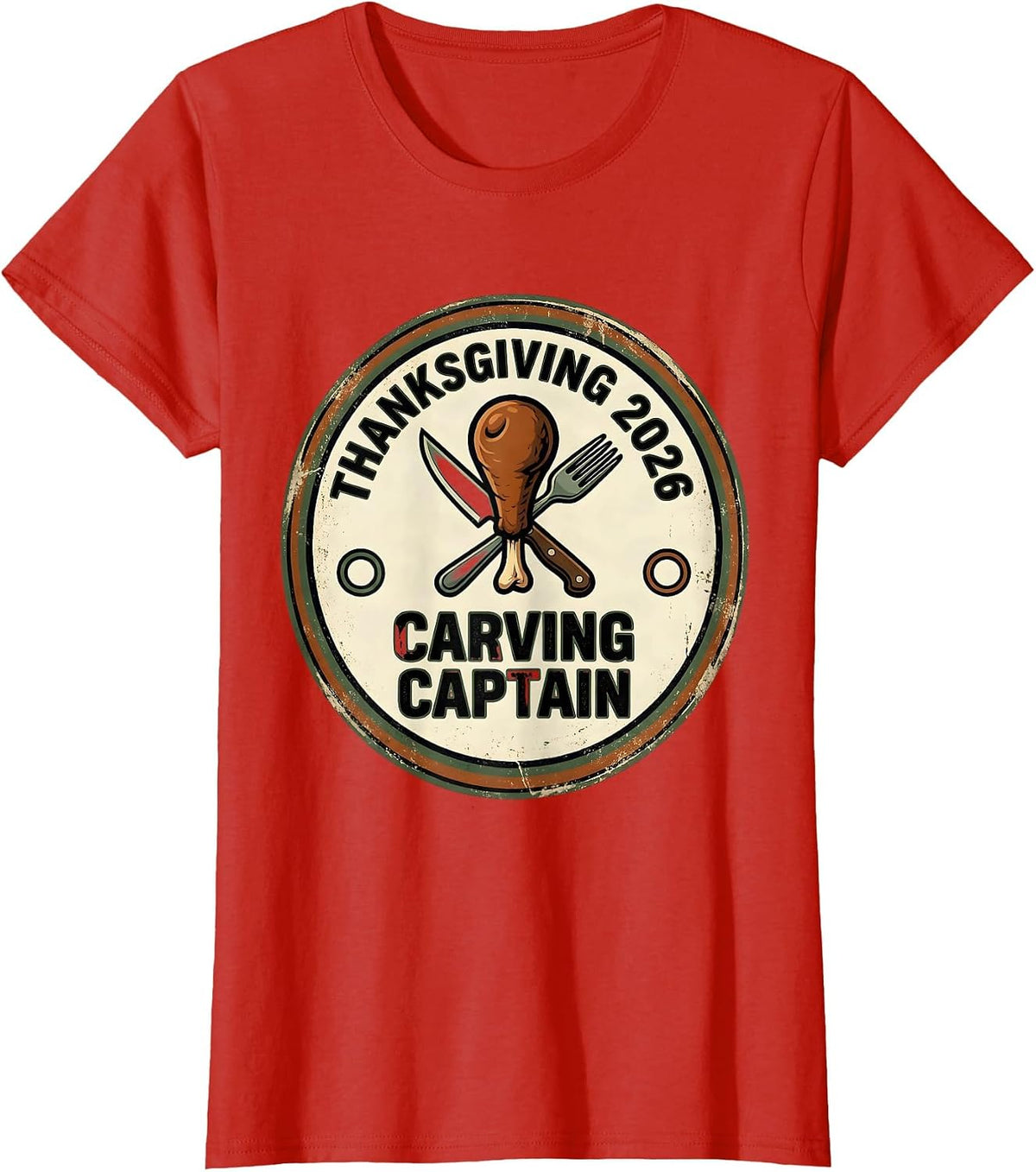 Women's Thanksgiving 2026 Carving Captain Vintage Family Crew T-Shirt - Red