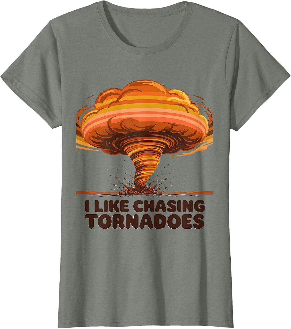 I Like Chasing Tornadoes Retro 70s Storm Chaser Meteorology T-Shirt - Olive Heather