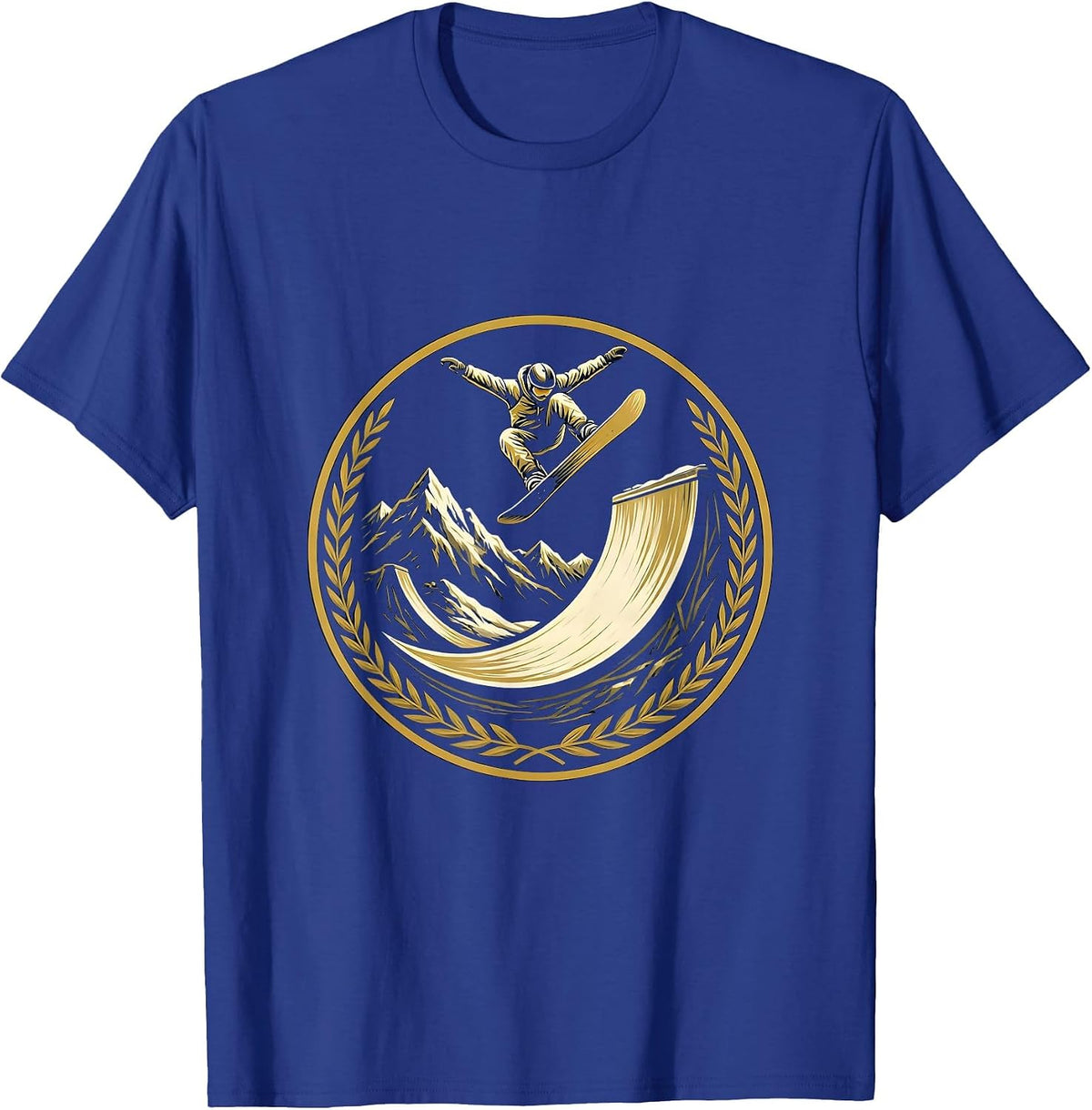 Snowboarder Half-Pipe Spin Action Sports Graphic T-Shirt - Royal Blue