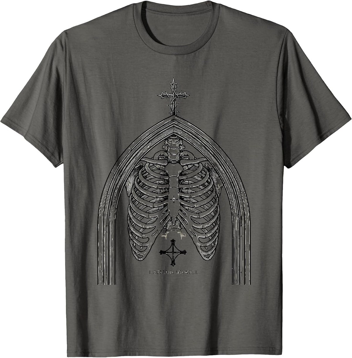 I Remain Unwell Line Art Goth Emo Alt Aesthetic Humor T-Shirt - Asphalt Grey