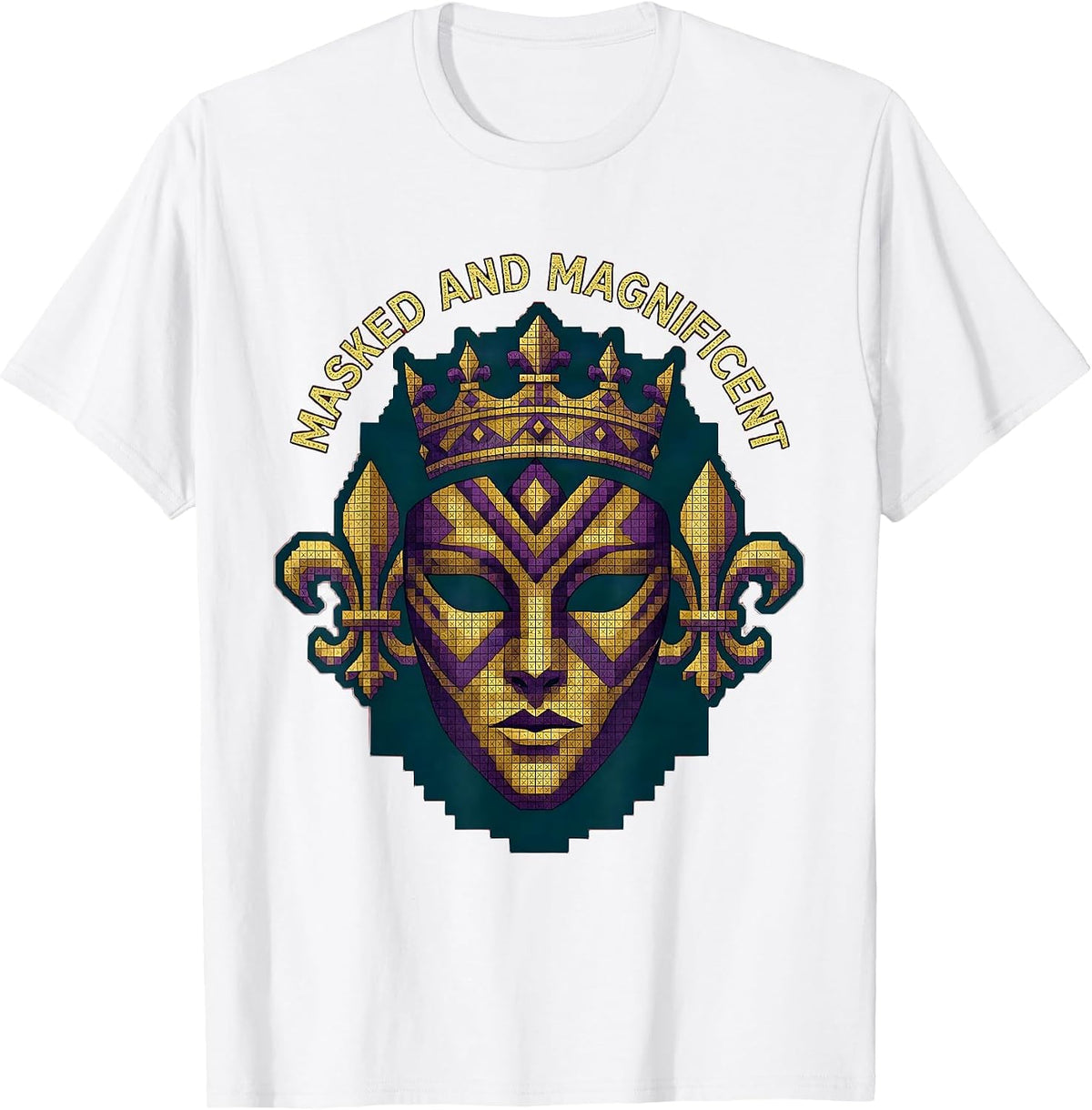 Men's Masked and Magnificent Mardi Gras Design T-Shirt - White