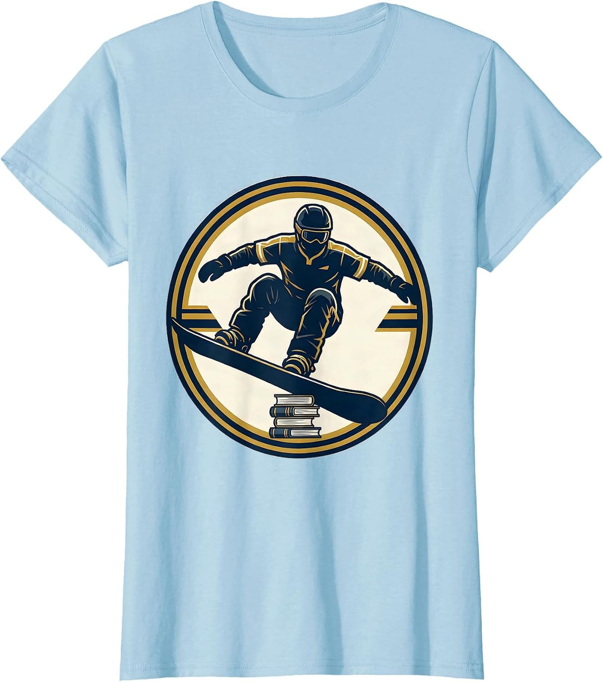 Women's Snowboarder Varsity Crest Ski And Snowboard Winter Sports T-Shirt - Baby Blue