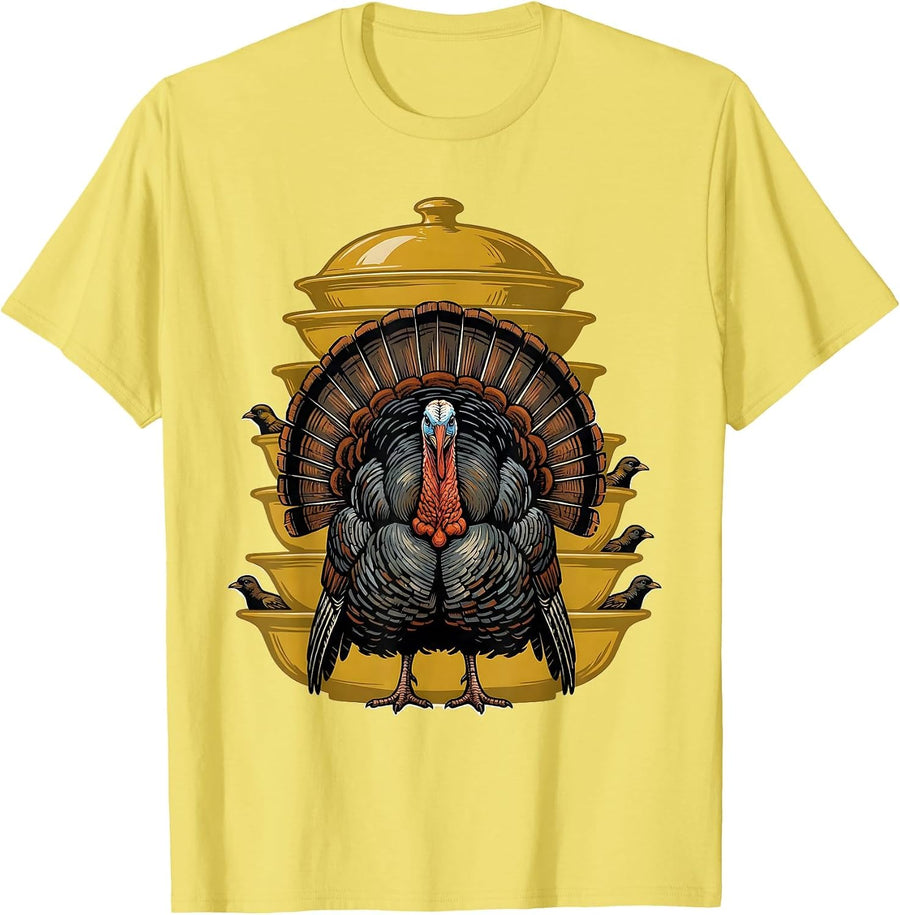 Men's Oversized Turkey Stencil Graphic Funny Family Thanksgiving T-Shirt - Lemon Yellow