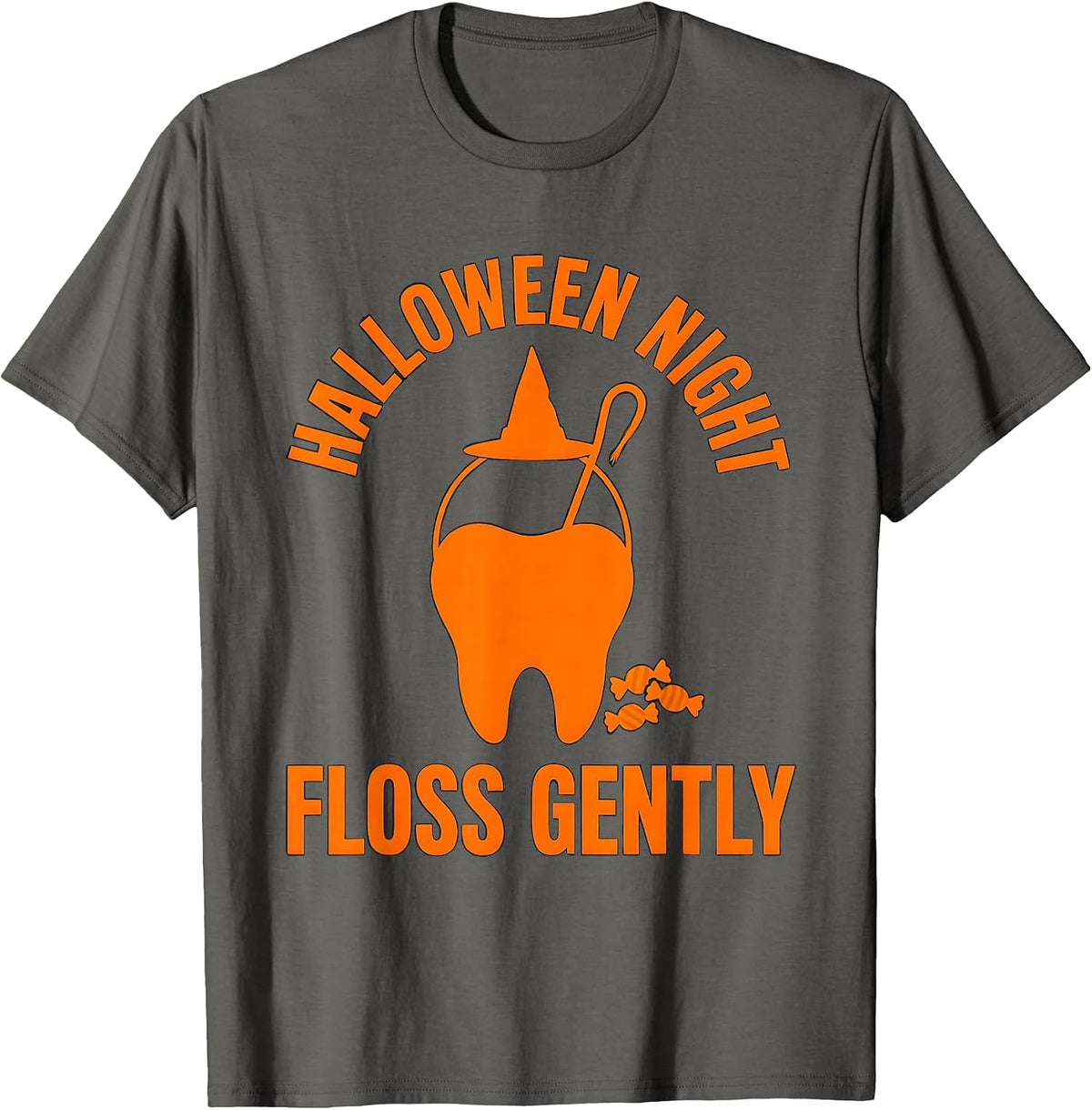 Men's Halloween Night Floss Gently Dental Humor Costume T-Shirt - Asphalt Grey