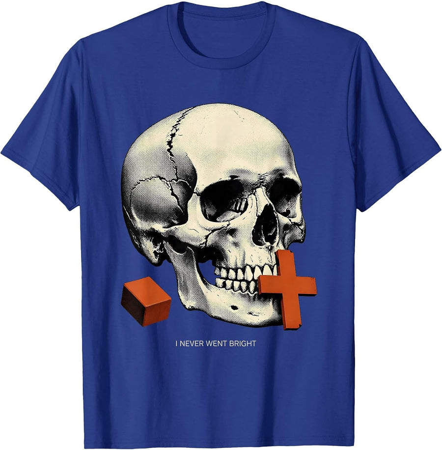 I Never Went Bright Streetwear Emo Goth Skull Cross Alt T-Shirt - Royal Blue