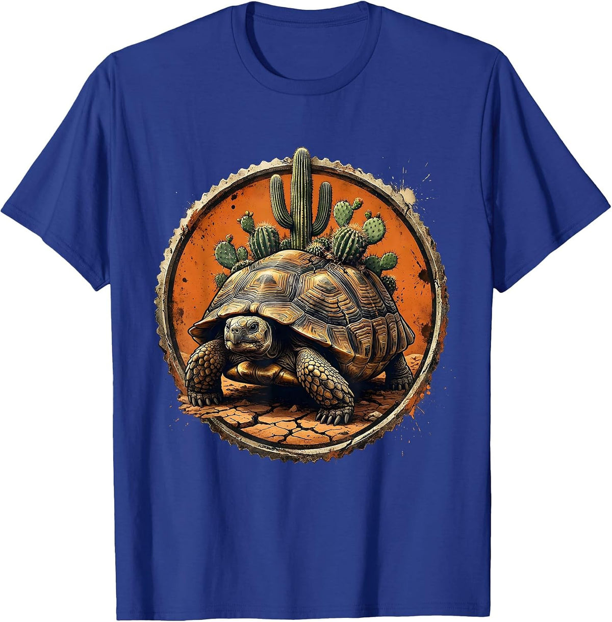Men's Desert Tortoise with Cacti Western Nature Design T-Shirt - Royal Blue