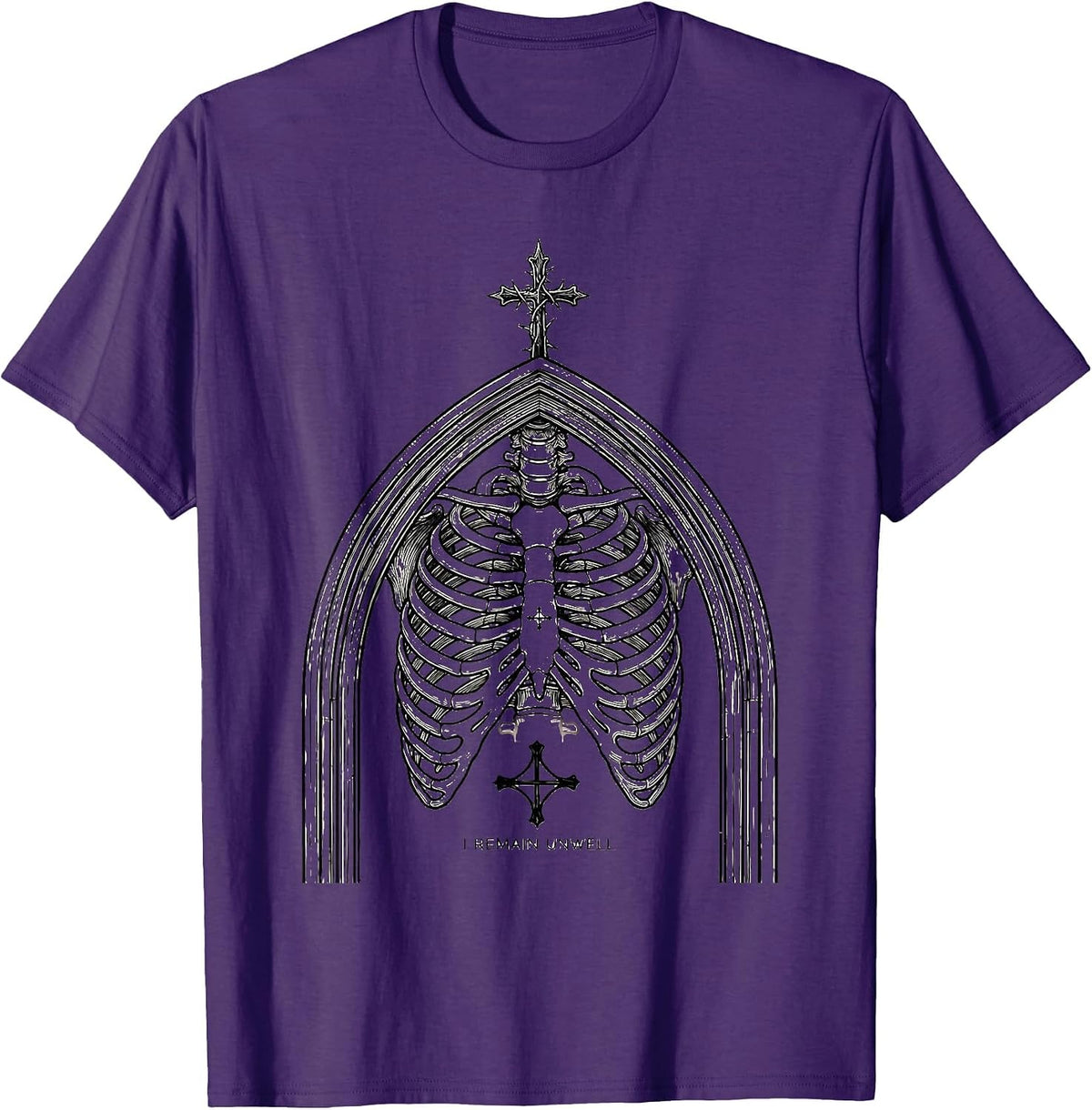 I Remain Unwell Line Art Goth Emo Alt Aesthetic Humor T-Shirt - Purple