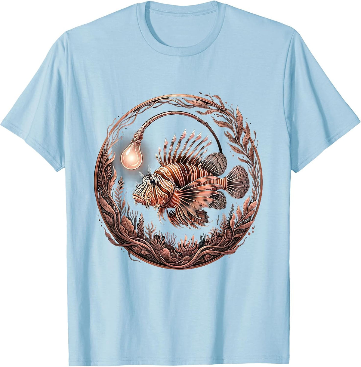 Bioluminescent Anglerfish Deep Sea Glow Art T-Shirt - Baby Blue