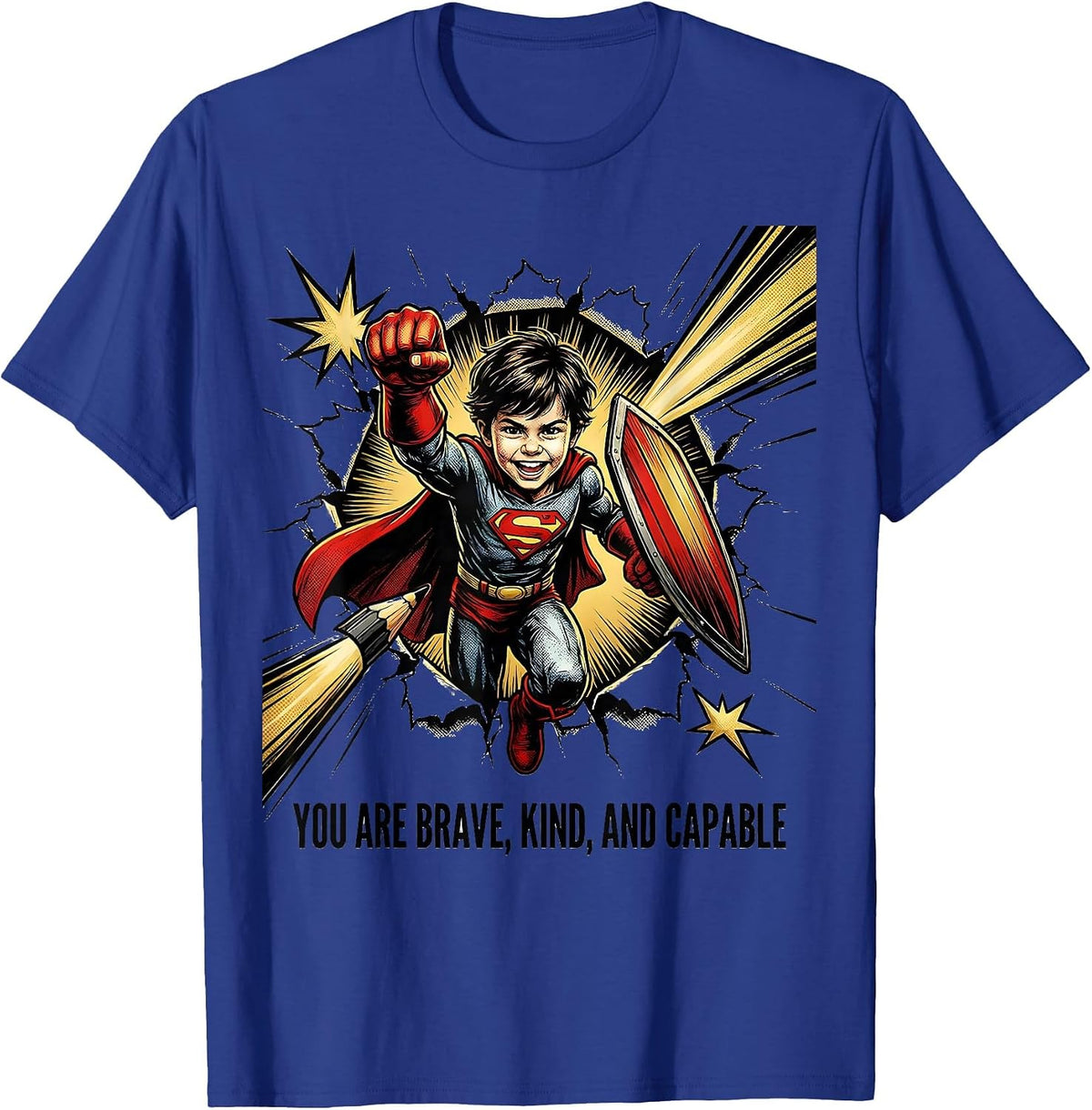 You Are Brave, Kind, And Capable Comic Book Teacher T-Shirt - Royal Blue