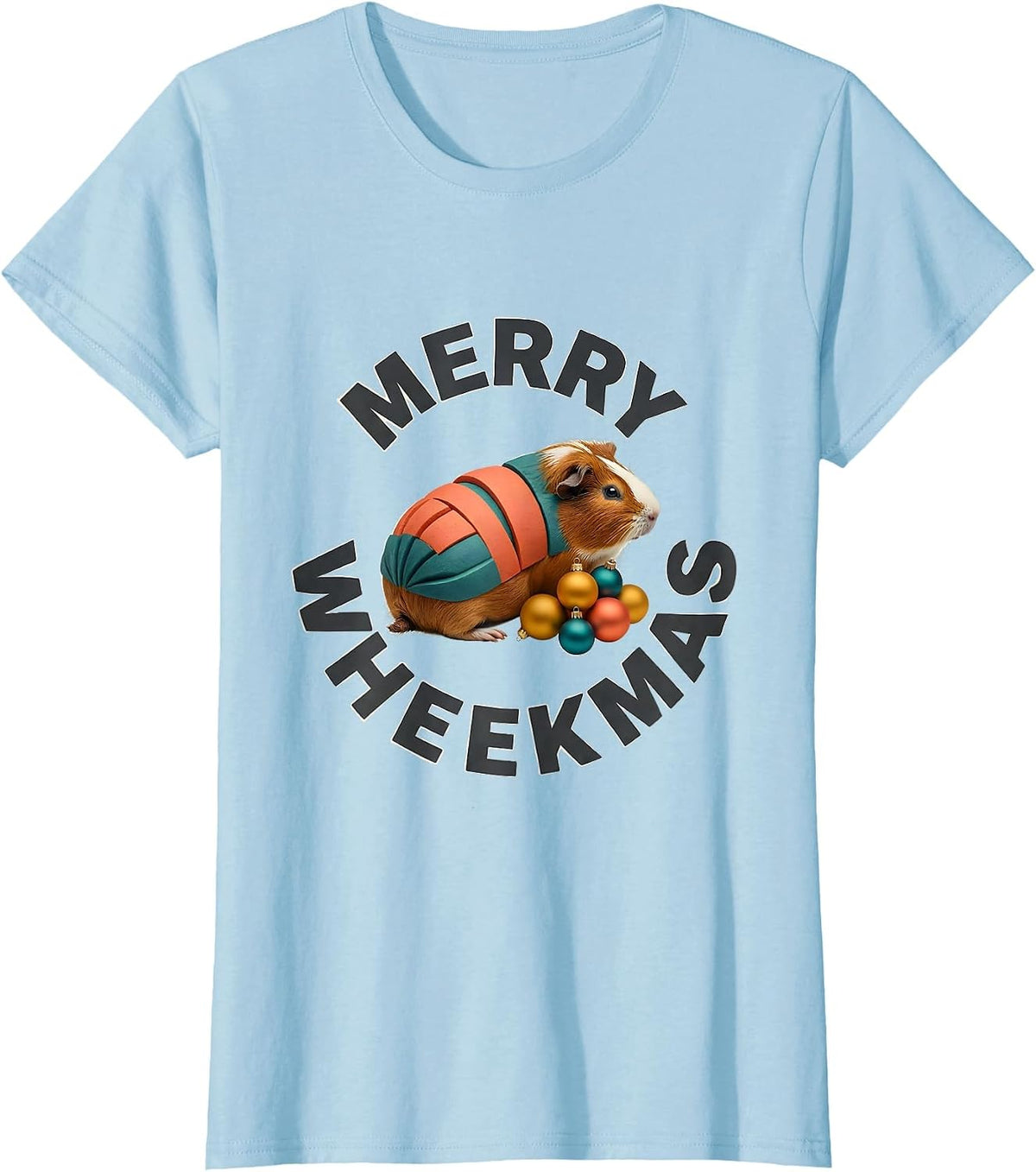 Merry Wheekmas Midcentury Modern Guinea Pig Christmas Humor T-Shirt - Baby Blue