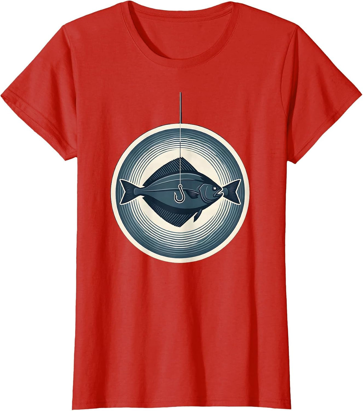 Alaska Halibut Fishing Hook Underwater Art T-Shirt - Red