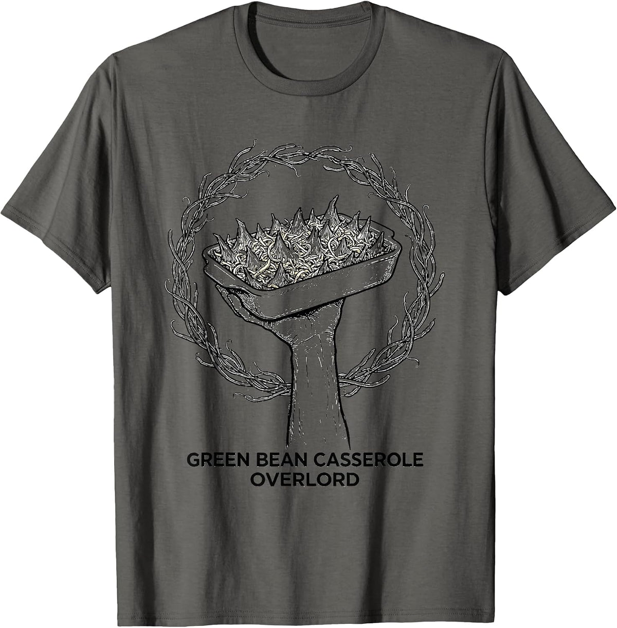 Green Bean Casserole Overlord Funny Thanksgiving Cooking T-Shirt - Asphalt Grey