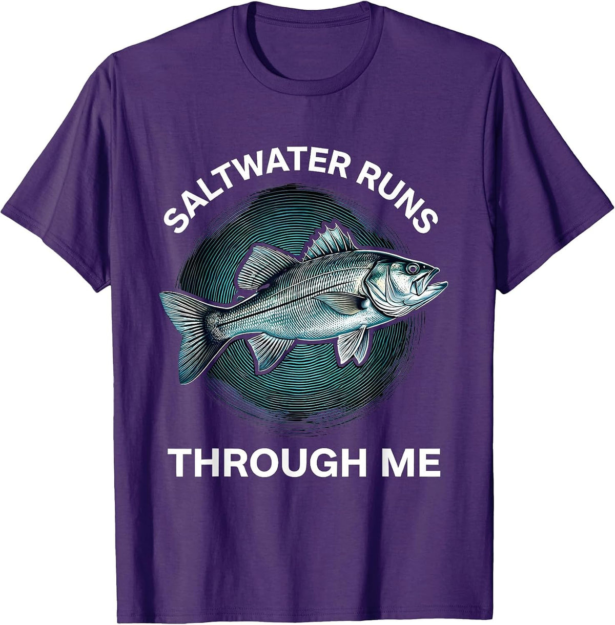 Saltwater Runs Through Me Fishing Design T-Shirt - Purple