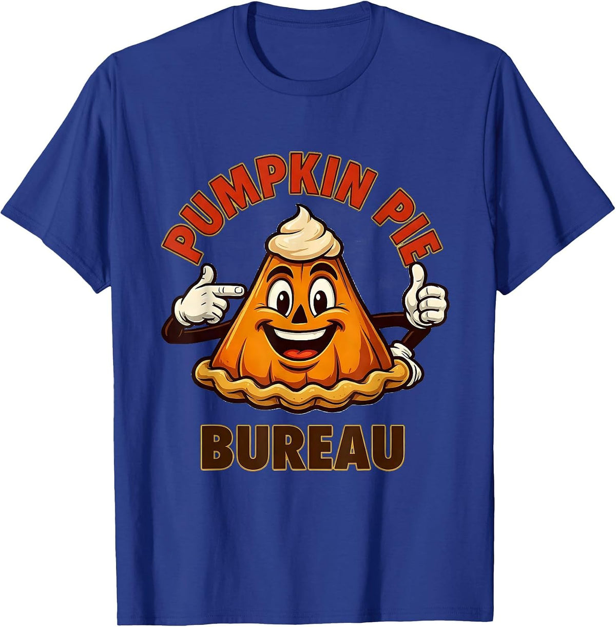 Pumpkin Pie Bureau Retro Advertising Mascot Thanksgiving T-Shirt - Royal Blue