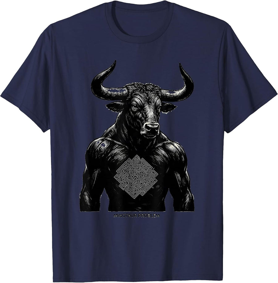 Minotaur Problem Funny Greek Mythology Gods Pun Parody T-Shirt - Navy Blue