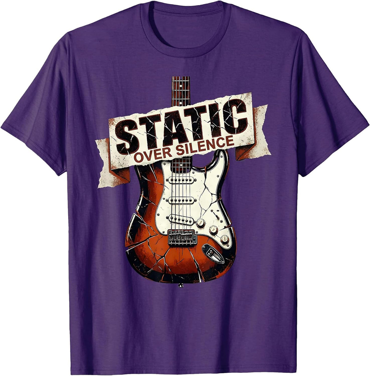 Static Over Silence Grunge Graphic Design T-Shirt - Purple