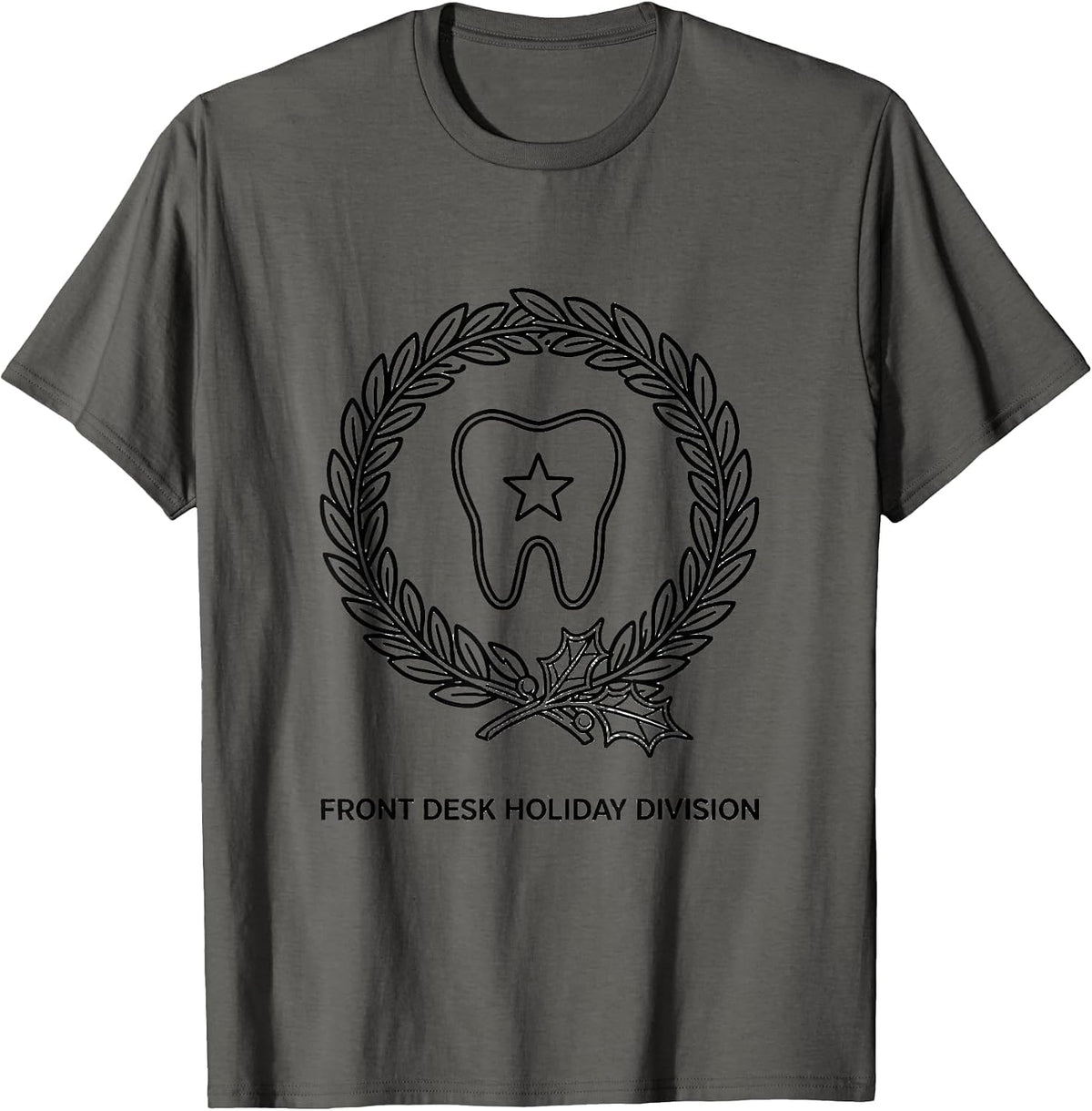Men's Front Desk Holiday Division Funny Dentist Christmas Dental T-Shirt - Asphalt Grey