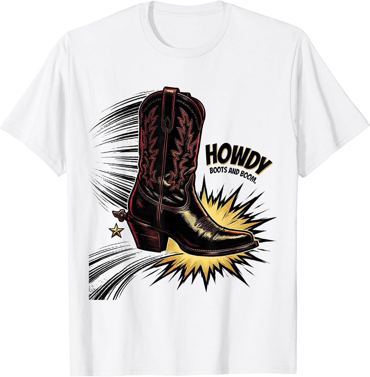 Men's Howdy Boots and Boom Comic Book Cowgirl Western Pride T-Shirt - White