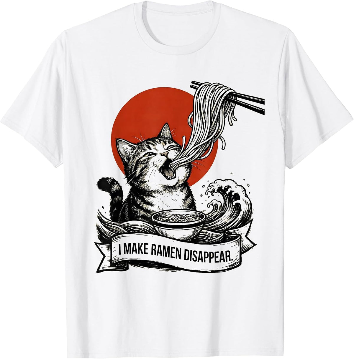 Men's I Make Ramen Disappear Funny Kawaii Anime Cat Ramen Lover T-Shirt - White
