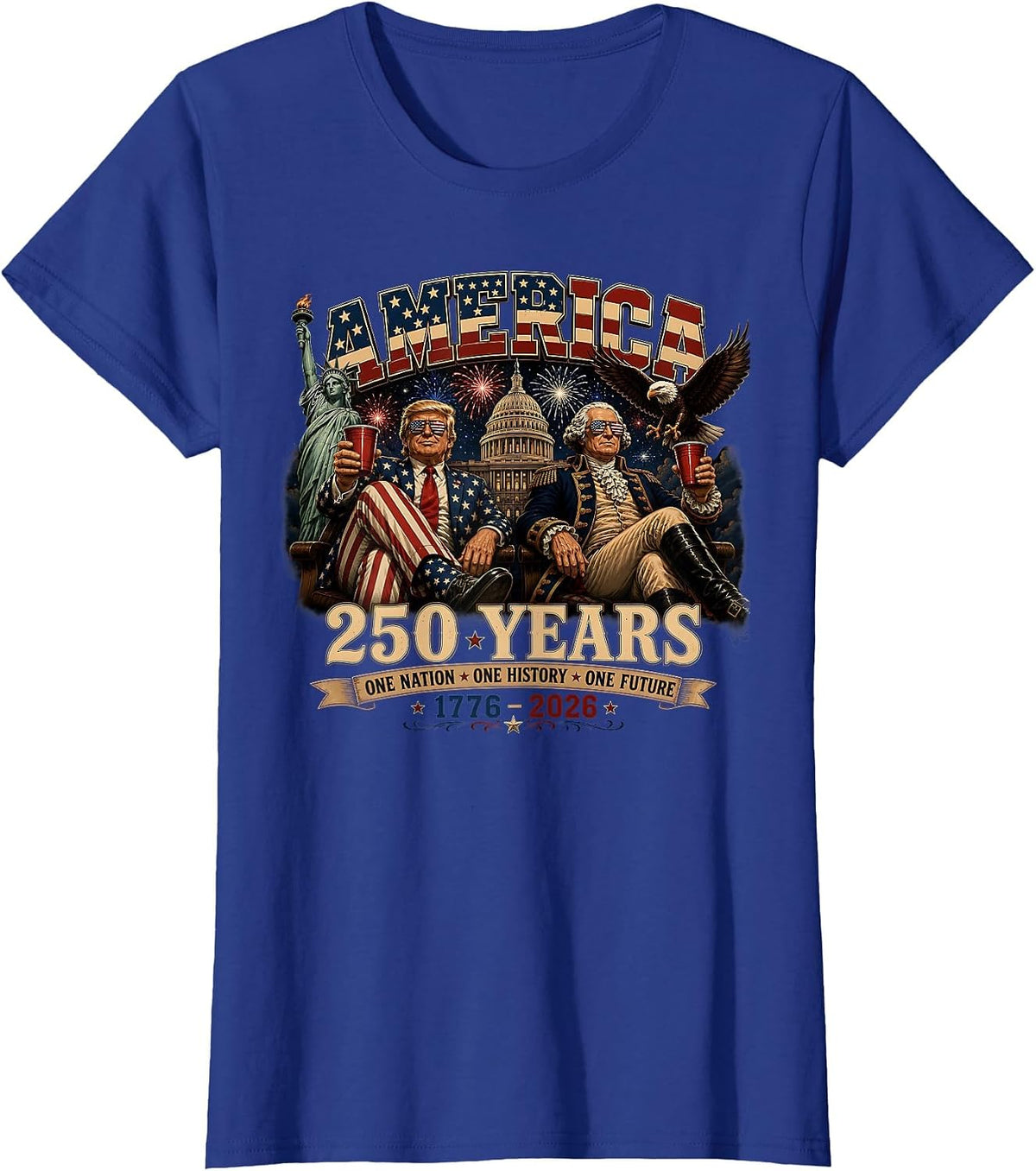 250 Years America Anniversary 250th Trump Washington Vintage T-Shirt - Royal Blue